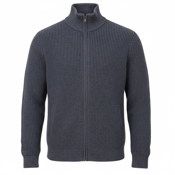 L.L. Bean Other - L.L. Bean Blue Organic Cotton Zip Fisherman Heavy Knit Sweater Cardigan Sm Y2K